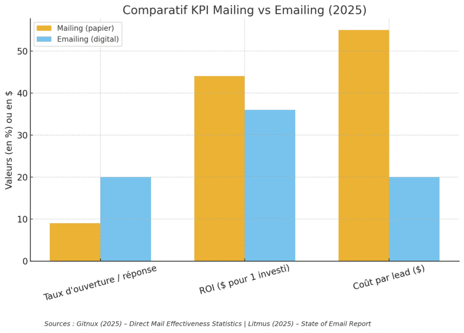 Camparatif KPI mailing vs emailing 2025